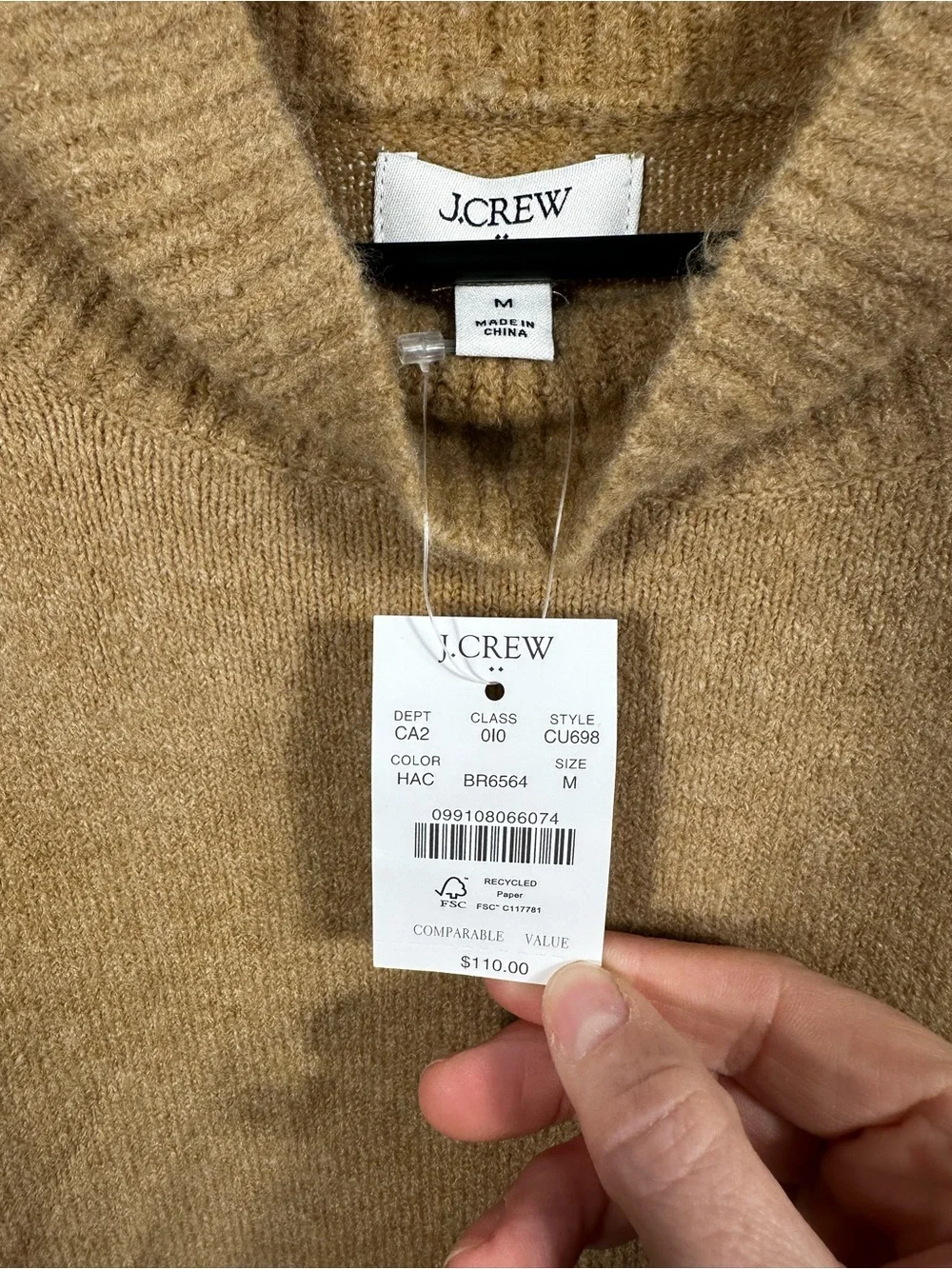 W228. J. Crew Camel Ribbed Mock Neck Sweater